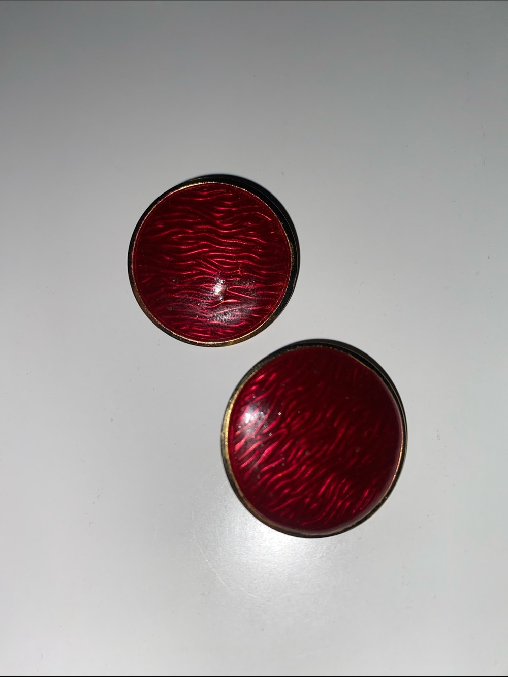 Red Round Enamel Clip-On Earrings